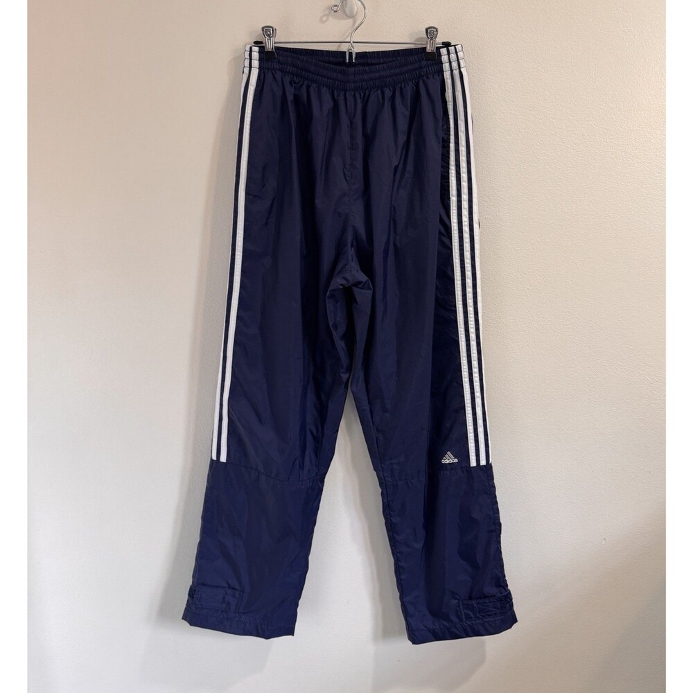 Vintage Y2K Adidas Track Pants Mens L Windbreaker Nylon Blue White Stripe Retro